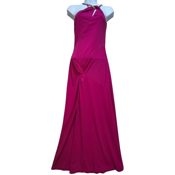 Blondie Nites Women Twist Waist Halter Maxi Dress Stretch Sz 3 Pink Sleeveless - Picture 1 of 14